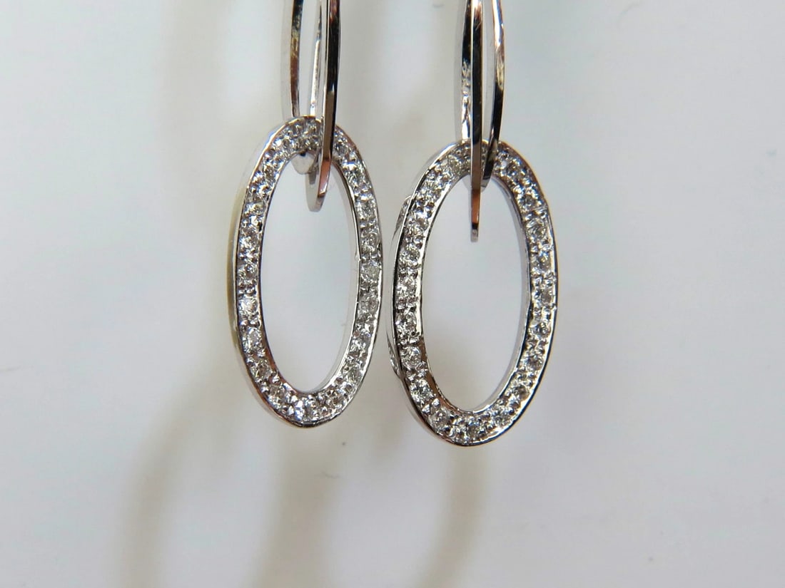 14KT GOLD .46CT ELONGATED OVALS DIAMOND DANGLE EARRINGS HINGED** - 4