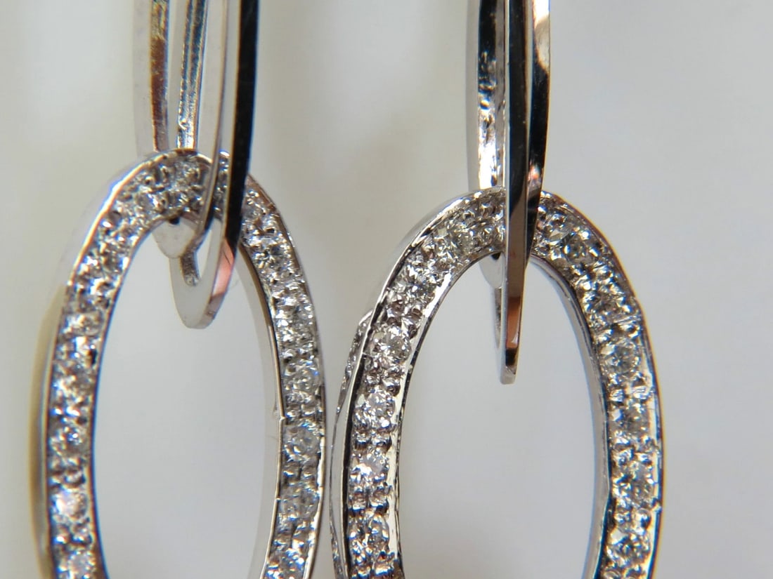 14KT GOLD .46CT ELONGATED OVALS DIAMOND DANGLE EARRINGS HINGED** - 5