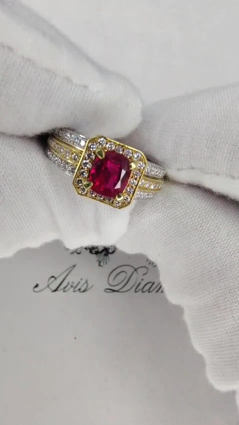 Rare GIA Burma Pigeon Blood 1.14ct vivid red ruby diamonds ring 14kt *v - 2