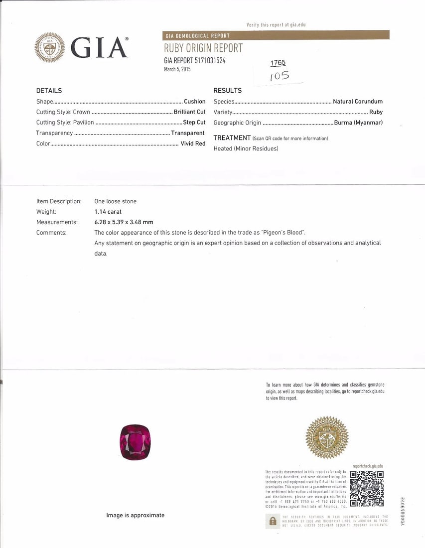 Rare GIA Burma Pigeon Blood 1.14ct vivid red ruby diamonds ring 14kt *v - 3