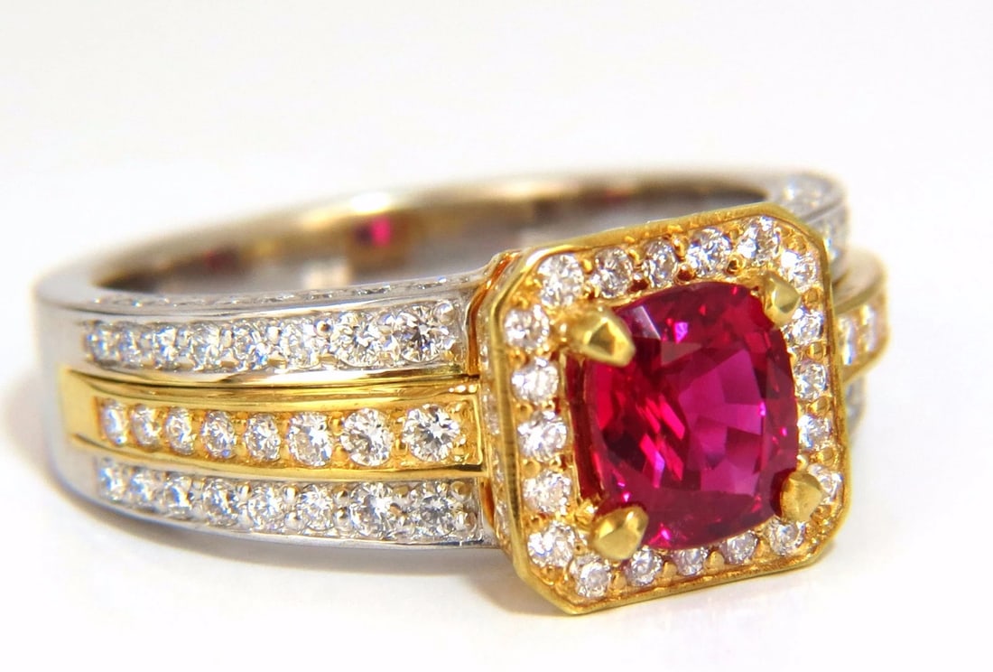 Rare GIA Burma Pigeon Blood 1.14ct vivid red ruby diamonds ring 14kt *v - 5