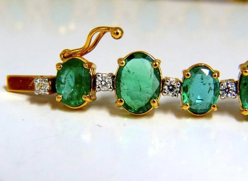 20.86ct Bright Green Natural Emerald Diamonds Tennis Bracelet 14Kt Ref 12331** - 7