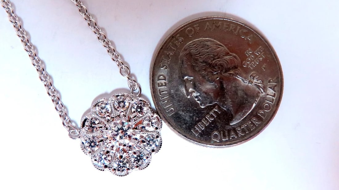 .94ct natural diamonds halo cluster necklace 14kt Edwardian Deco** - 4