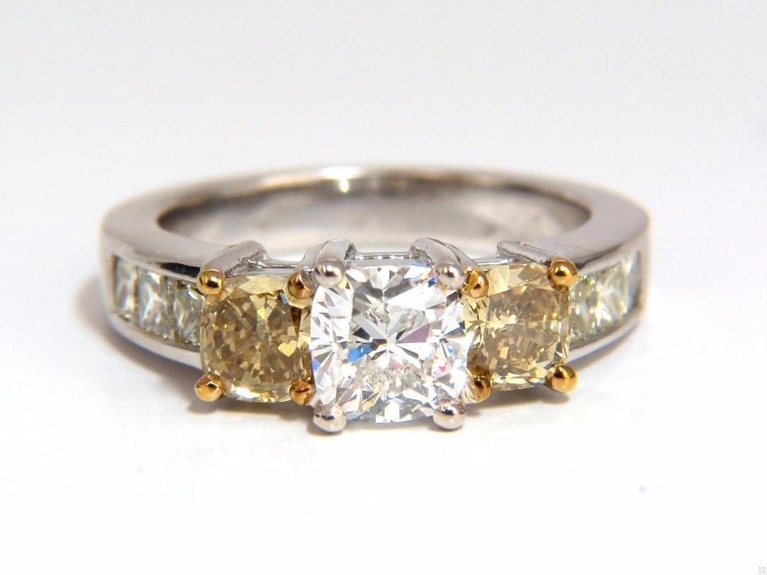 GIA certified 1.01ct natural diamond & 1.02ct fancy yellows ring 14kt 10346 *v - 3