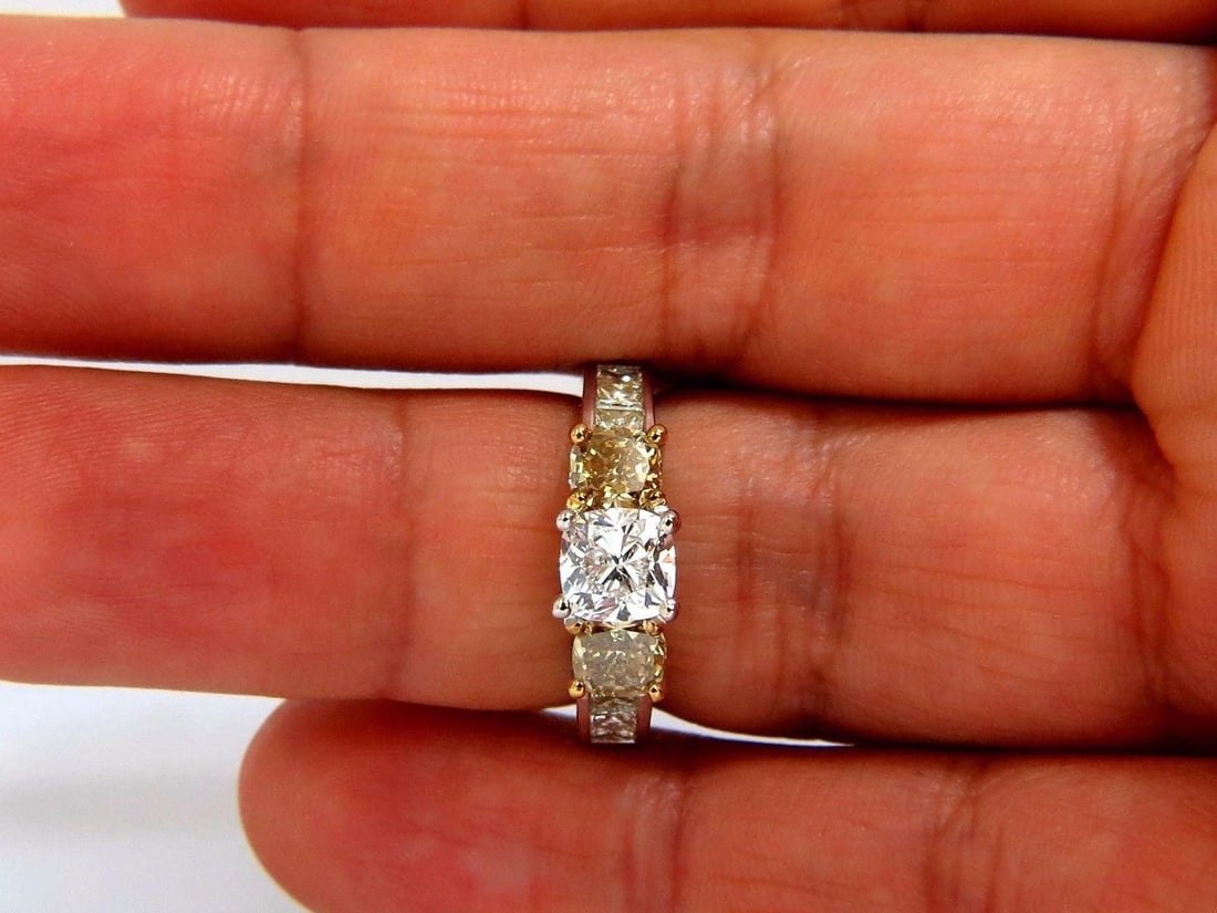 GIA certified 1.01ct natural diamond & 1.02ct fancy yellows ring 14kt 10346 *v - 8