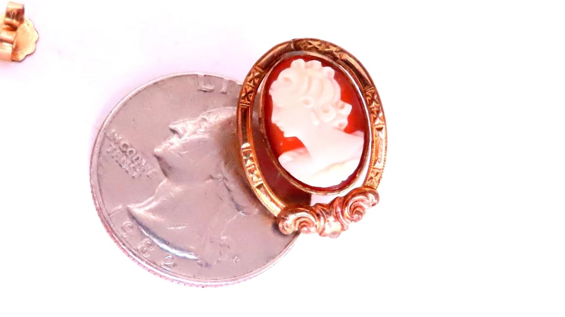 Vintage Carved Cameo Madonna Earrings 14kt Gold 12621** - 4