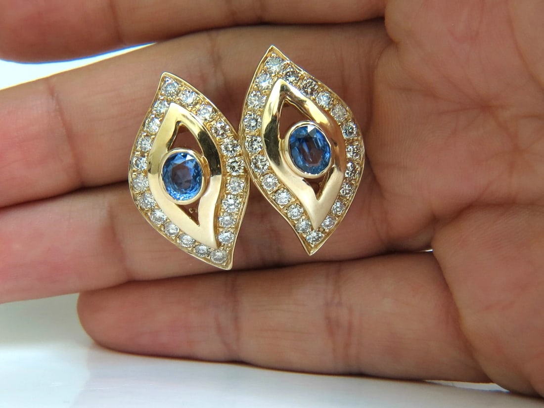 4.75CT NATURAL SAPPHIRE DIAMOND EARRINGS OMEGA CLIP 14KT CORNFLOWER** - 10