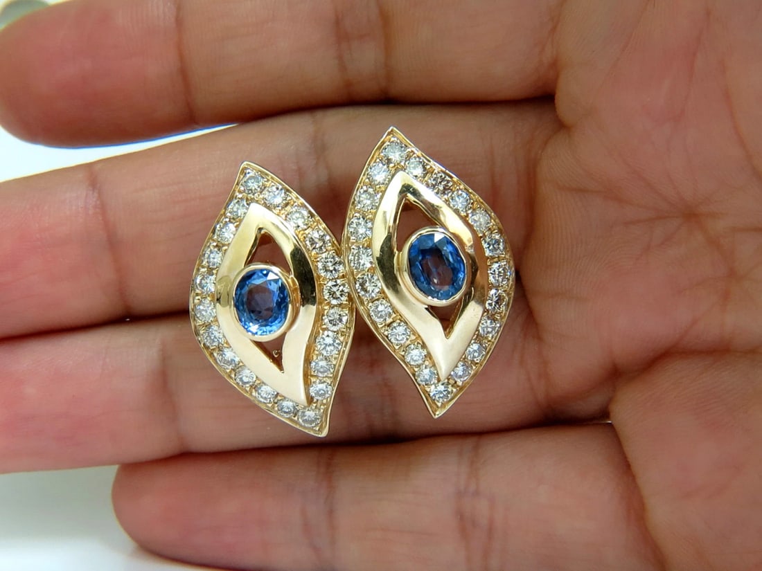 4.75CT NATURAL SAPPHIRE DIAMOND EARRINGS OMEGA CLIP 14KT CORNFLOWER** - 9