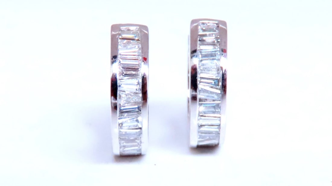 1.25ct Natural Baguette Hoop Earrings Channel 14kt 12487** - 5