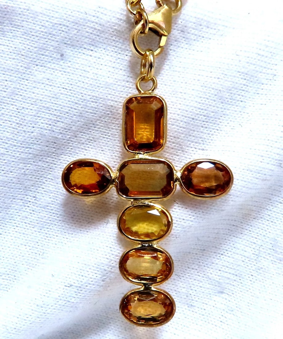22ct Multicolor Natural Sapphire Rosary Necklace Cross & Yard 14kt ** - 2