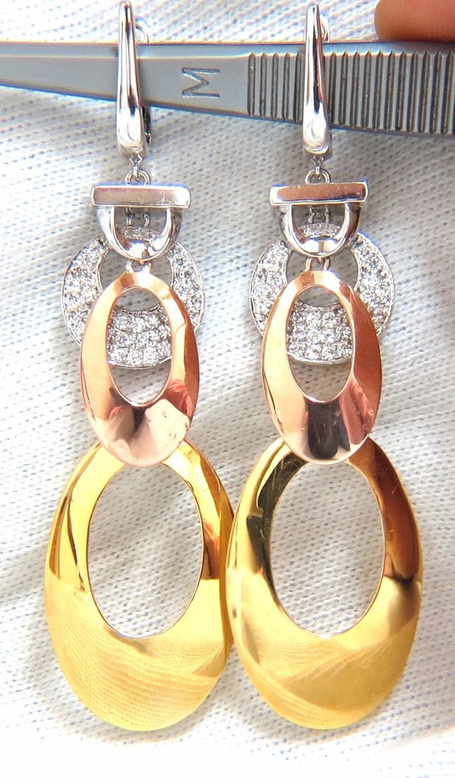 .80CT NATURAL DIAMONDS DANGLE EARRINGS TRICOLOR 3D 4 TIER HIGH SHINE 14kt** (1 of 5)