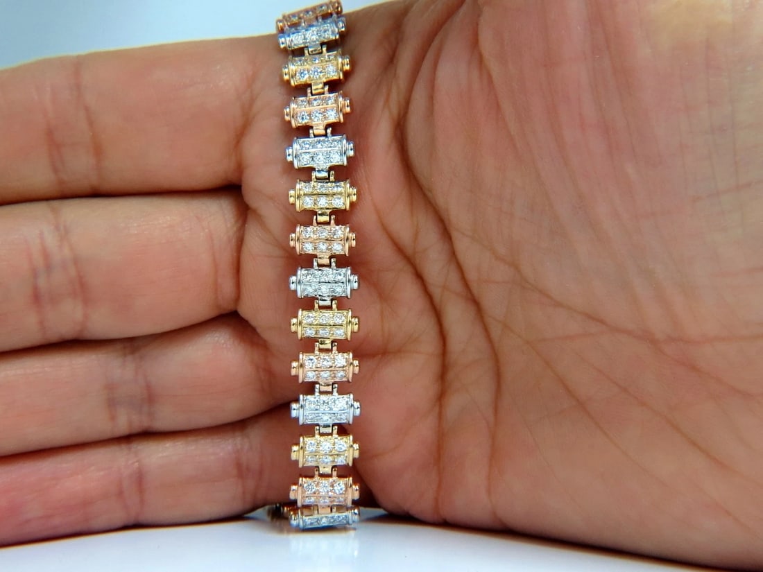 1.50CT DIAMONDS BAR LINKED TRI-COLOR 18KT GOLD BRACELET SATIN BRUSH FINISH** - 9
