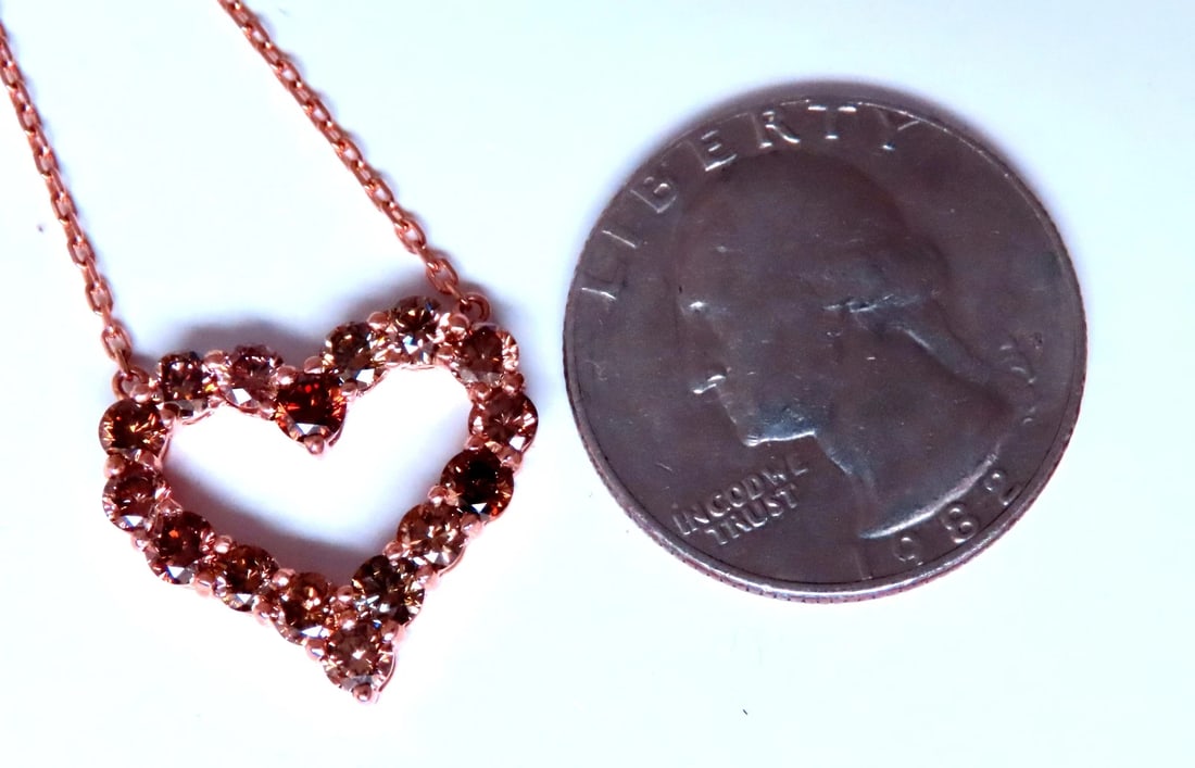 2.20ct Natural Fancy Brown Diamonds Heart Necklace 14kt Gold 12396** - 4
