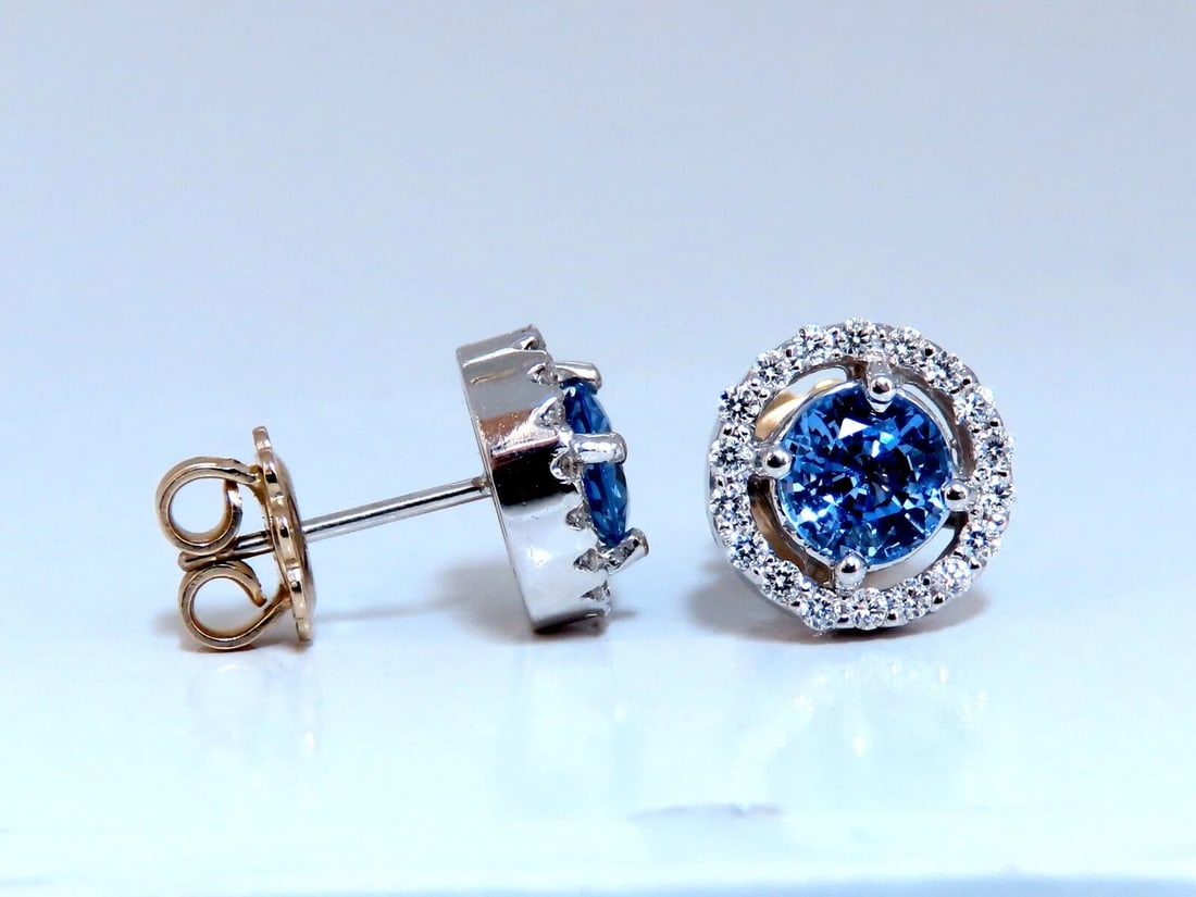1.75ct Natural Sapphire Diamonds Cluster Earrings 14 Karat gold** - 2