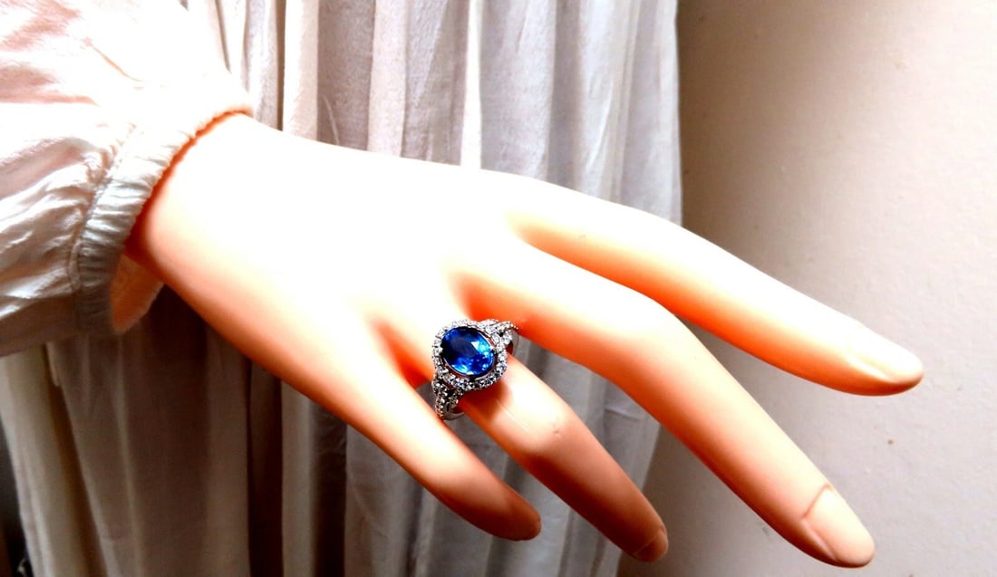 GIA Certified 3.30ct Natural No Heat Sapphire Diamond Ring Unheated 14 Karat** - 8