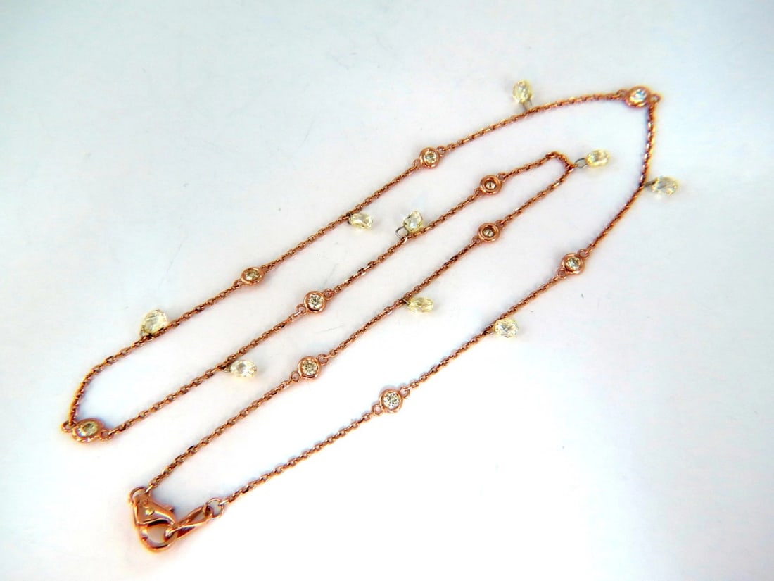 6.00ct Natural Briolette Diamonds Station Yard Necklace 14 Karat **: Title: 6.00ct Natural Briolette Diamonds Station Yard Necklace 14 Karat ** Description: 6.00ct. Briollete Diamonds ladies Yard Necklace. 9 Briollete diamonds, dangles from chain. Fancy Yellow color &