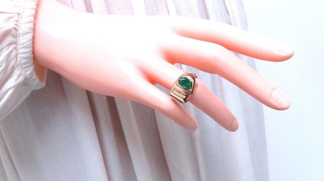 1.34ct Natural Emerald Diamond Ring 14kt Gold Bow** - 2