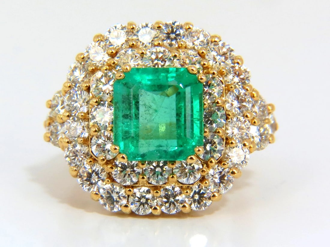 GIA Certified 7.51 Natural Colombia bright green emerald diamonds ring 18kt** - 2