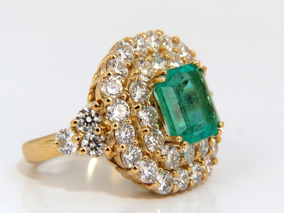 GIA Certified 7.51 Natural Colombia bright green emerald diamonds ring 18kt** - 3