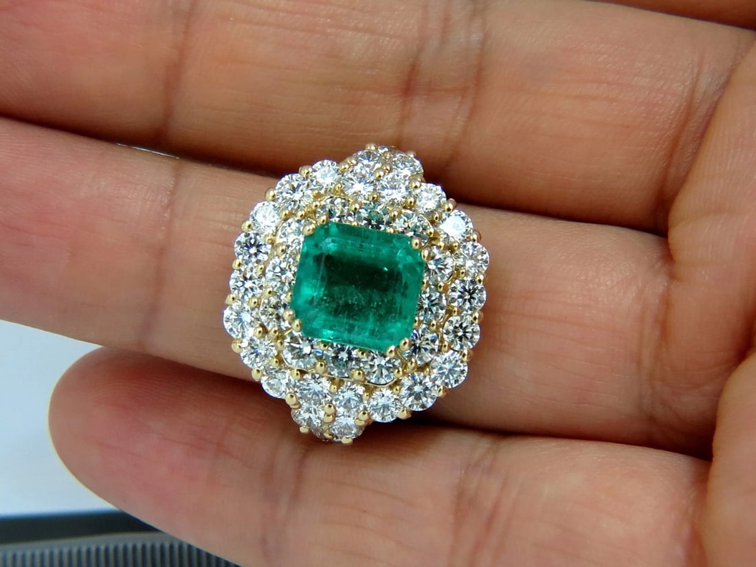 GIA Certified 7.51 Natural Colombia bright green emerald diamonds ring 18kt** - 6