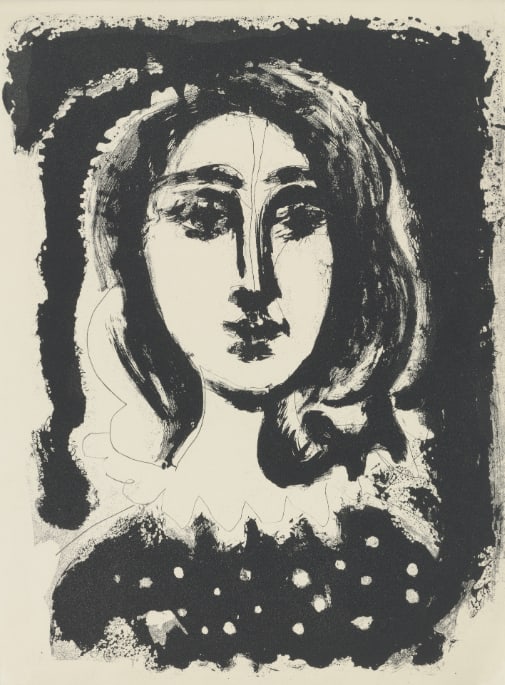 1985 Picasso Heliogravure 10 Woman in dot bodice: Title: 1985 Picasso Heliogravure 10 Woman in dot bodice Description: Artist: Pablo Picasso Country: Spain Medium: Heliogravure 10 Marks: Not signed, not numbered Paper Size: 15 x 11 inches on heavy