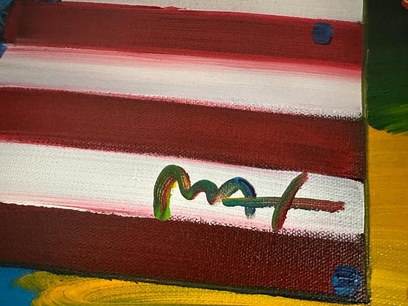 Peter Max Original Canvas Acrylic Painting HAND Painted & Signed Flag With Heart One-of-a-kind - 2