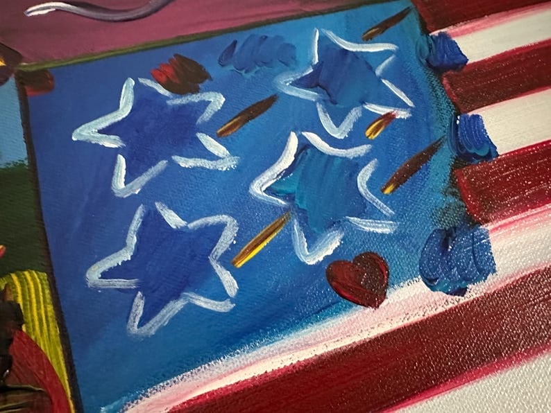 Peter Max Original Canvas Acrylic Painting HAND Painted & Signed Flag With Heart One-of-a-kind - 3
