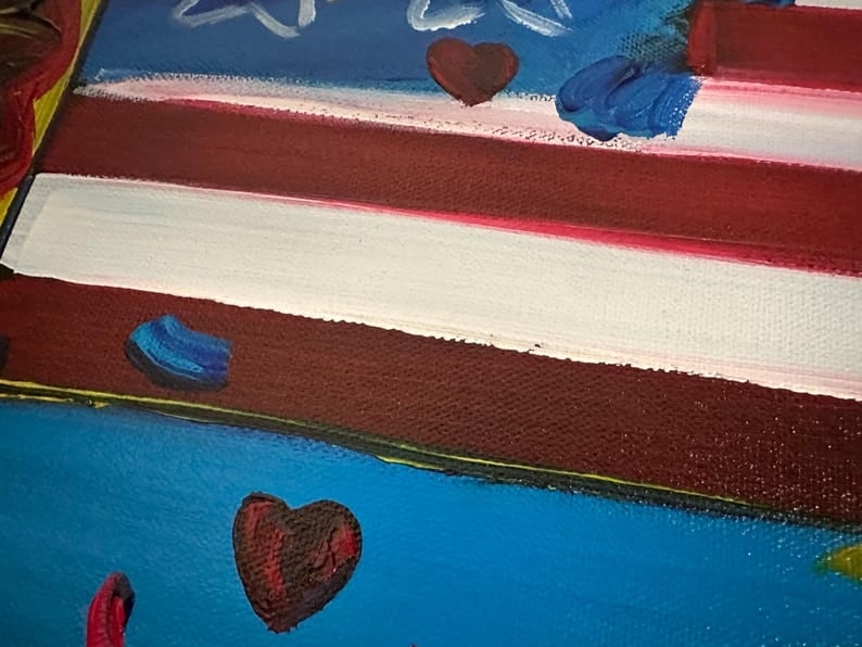 Peter Max Original Canvas Acrylic Painting HAND Painted & Signed Flag With Heart One-of-a-kind - 4