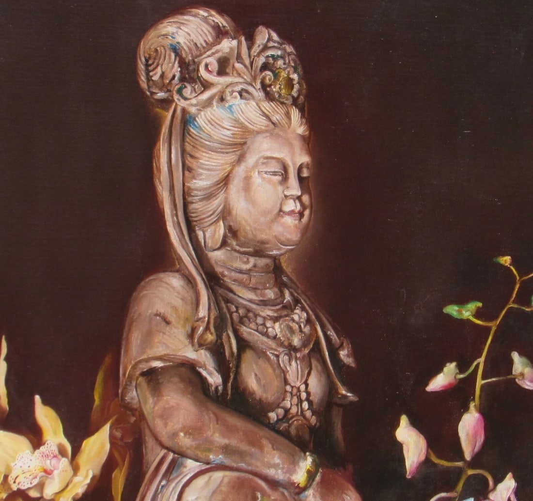 ENRIQUE SENIS OLIVER Goddess Quan Yin with Flowers 1989 oil painting - 6