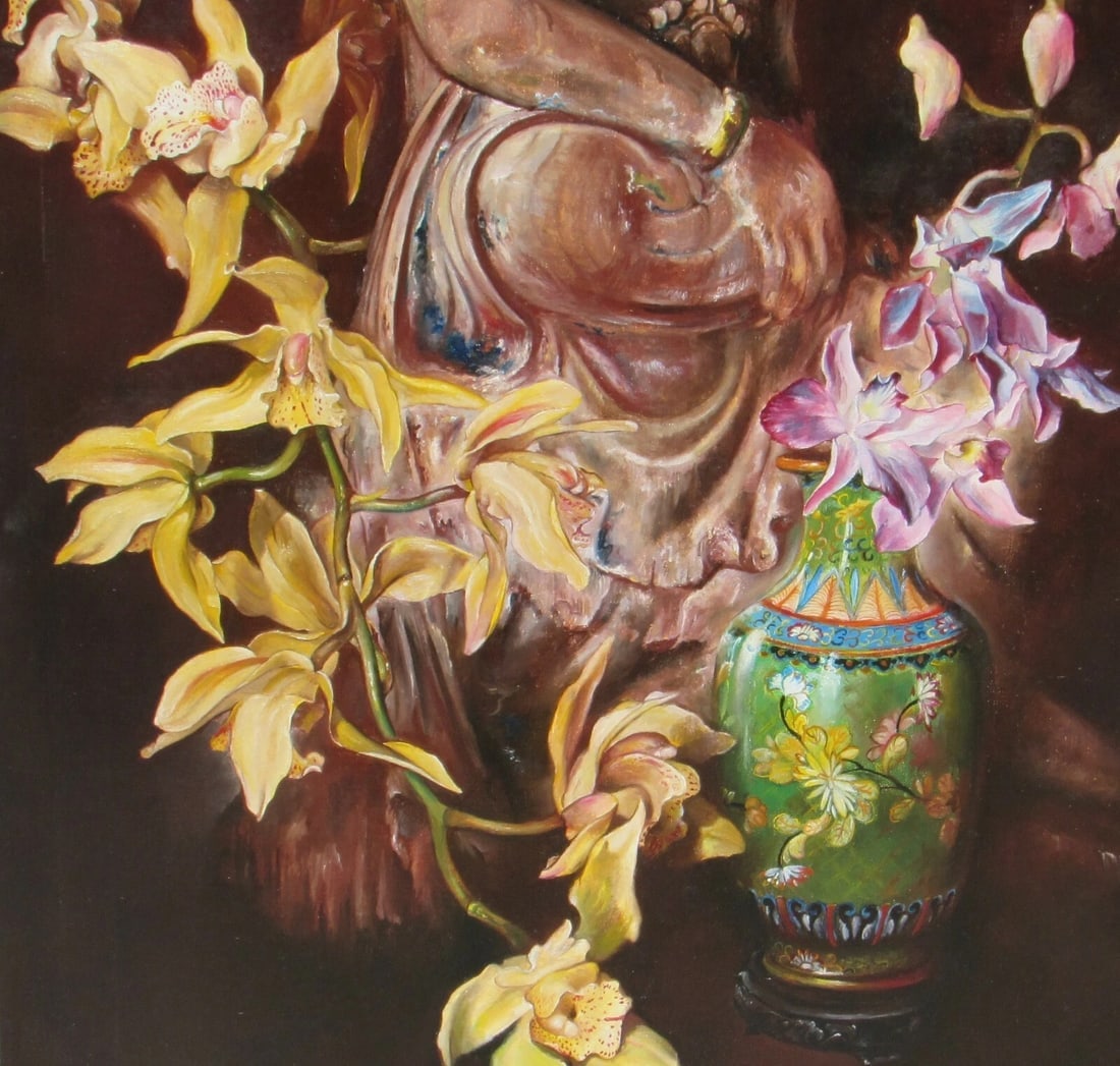 ENRIQUE SENIS OLIVER Goddess Quan Yin with Flowers 1989 oil painting - 9