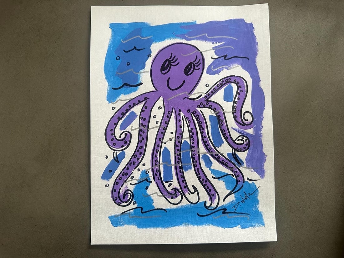 Miami Florida local artist HAND PAINTED Acrylic Painting simple purple octopus fun original one of a: Title:Miami Florida local artist HAND PAINTED Acrylic Painting simple purple octopus fun original one of a kind Artist/Publisher(if applicable): Description:Hand painting by local Miami Florida