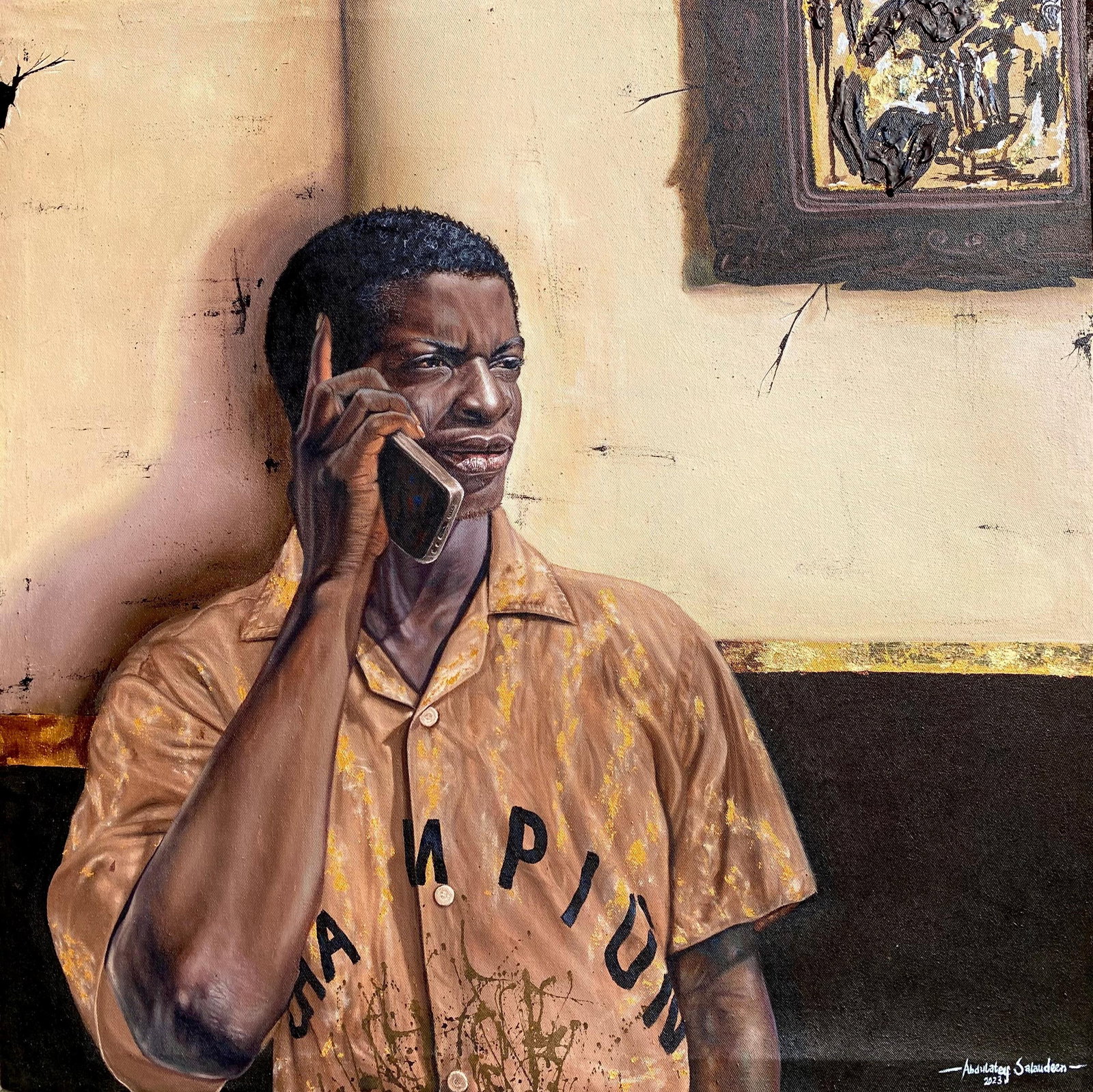 Abdulateef Salaudeen, Phone Conversation - 21st Century Contemporary, Expressionist, Men, Earth - 10