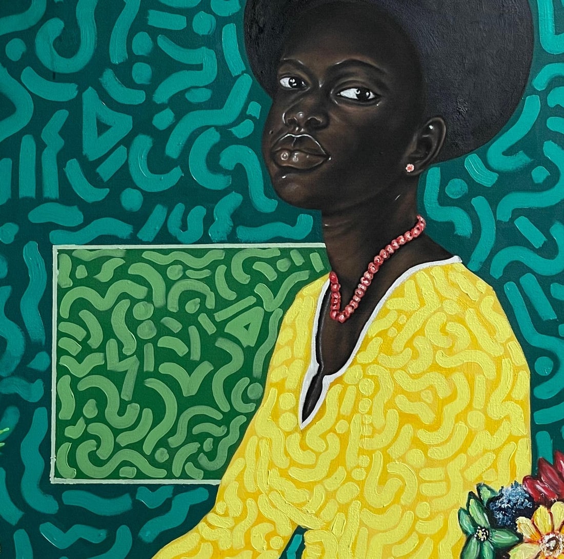 Oluwafemi Akanmu, Feminism - 21st Century, Contemporary, Figurative Portrait, Women with Flowers, - 6