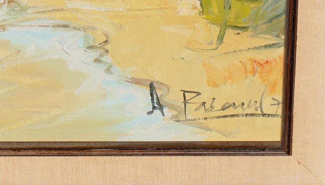 Mid Century European Village By the Sea with Figures & Sailboats By Pascual - 5
