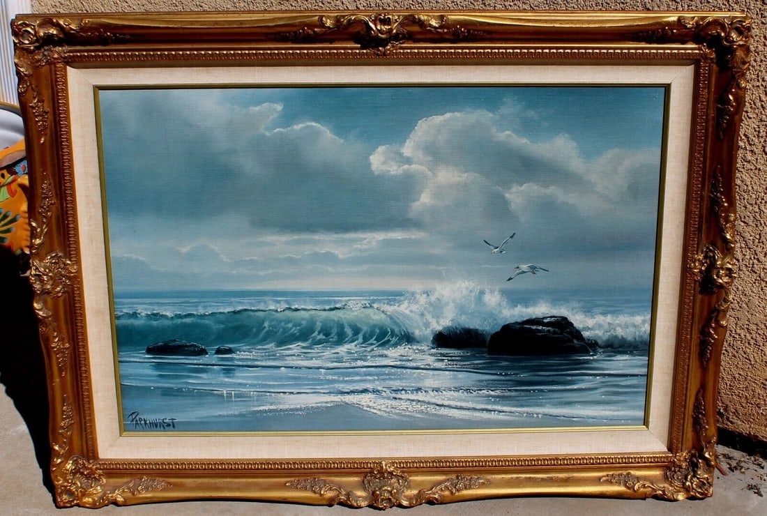 VIOLET PARKHURST Evening Seascape Waves/Gulls Hand Embellished Giclee on canvas (1 of 7)