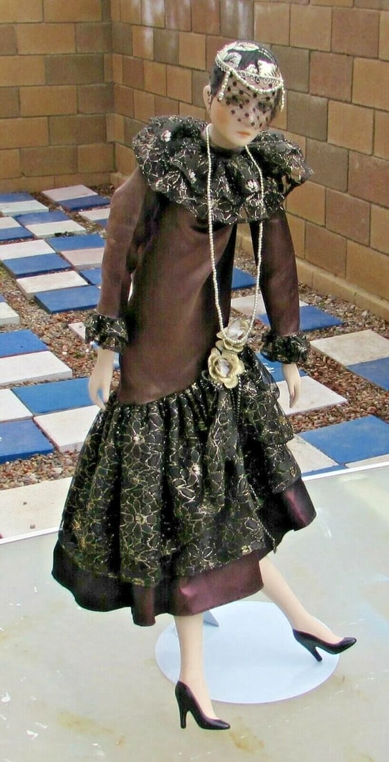 20s Flapper Style 27" Cloth Doll ceramic face, hands, feet comes with stand - 2