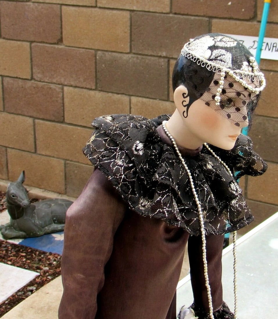 20s Flapper Style 27" Cloth Doll ceramic face, hands, feet comes with stand - 4