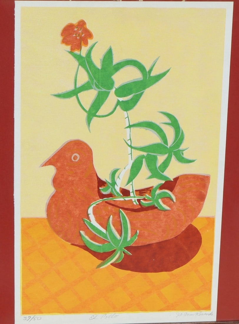 JO ANN ROSENDO California Modern Serigraph "El Pollo" Ceramic Chicken 37/50 - 3