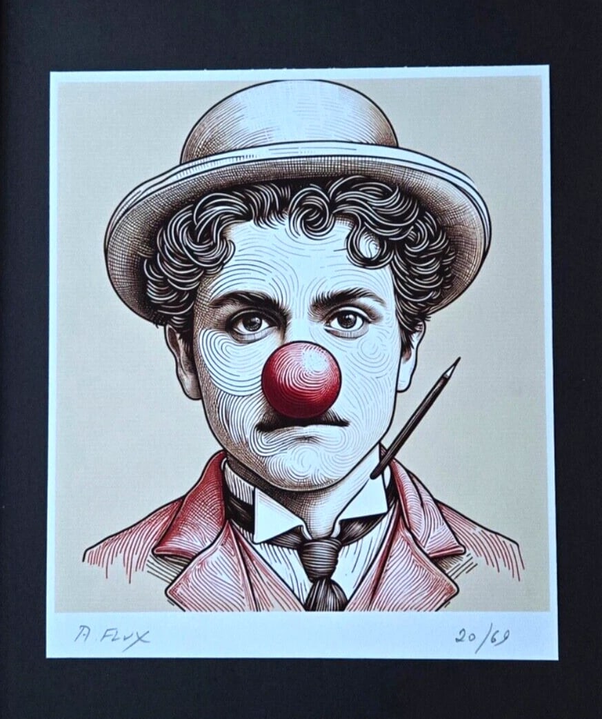 AIDAN FLUX | Hand Signed Original Print Framed | Ltd. Ed. of 69 COA | Chaplin - 2