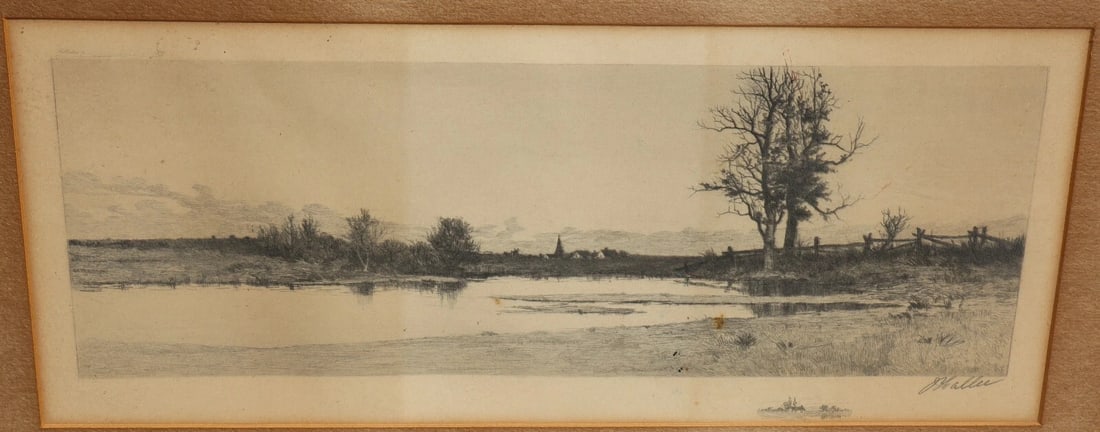 J. Haller Antique Drypoint Etching Landscape Radtke Lauckner & Co. 1891 Framed - 2
