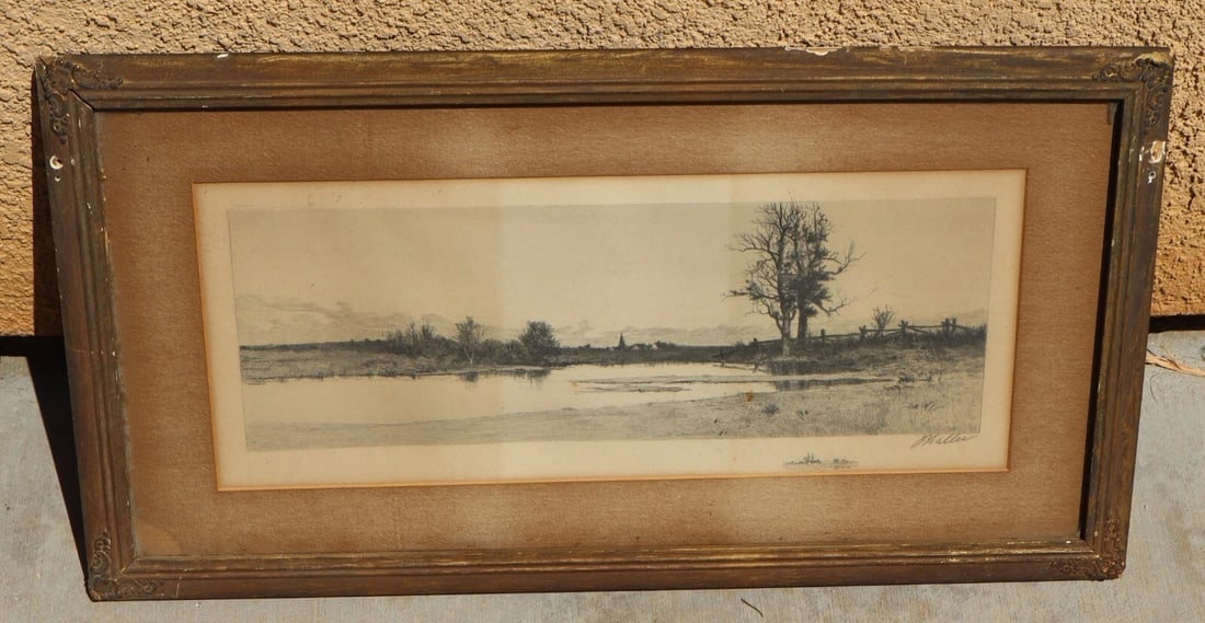 J. Haller Antique Drypoint Etching Landscape Radtke Lauckner & Co. 1891 Framed - 4