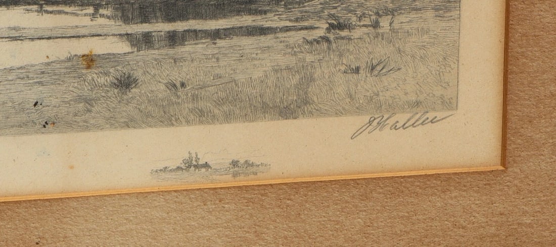 J. Haller Antique Drypoint Etching Landscape Radtke Lauckner & Co. 1891 Framed - 6