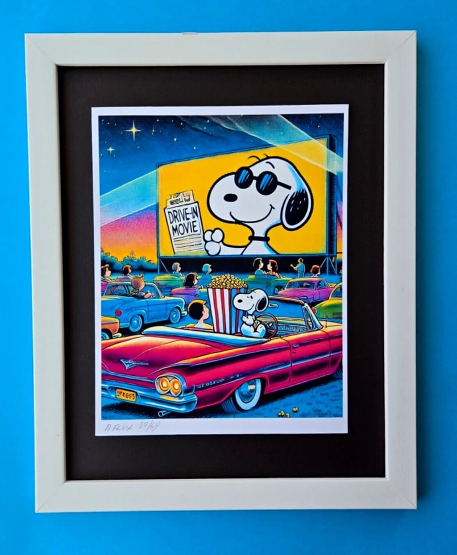 AIDAN FLUX | Hand Signed Print Ed. of Only 69 SNOOPY at DRIVE-IN MOVIES COA (1 of 5)