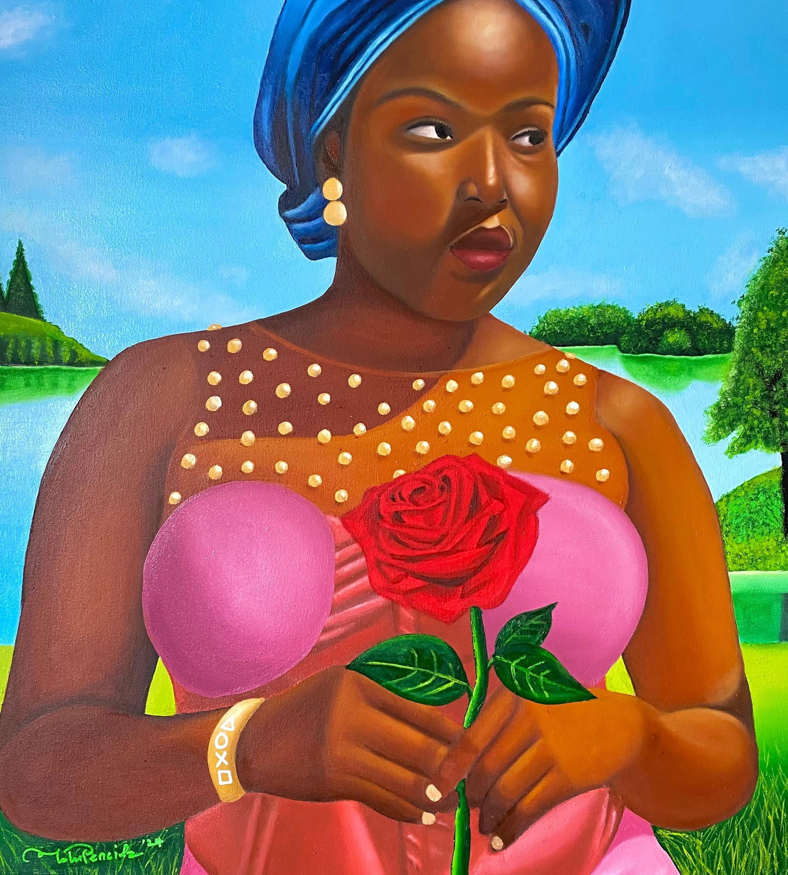 Tolulope Adigbo, My Rose Is Yours Alone - 21st Century Contemporary, Figurative Portrait, Fashion, - 4