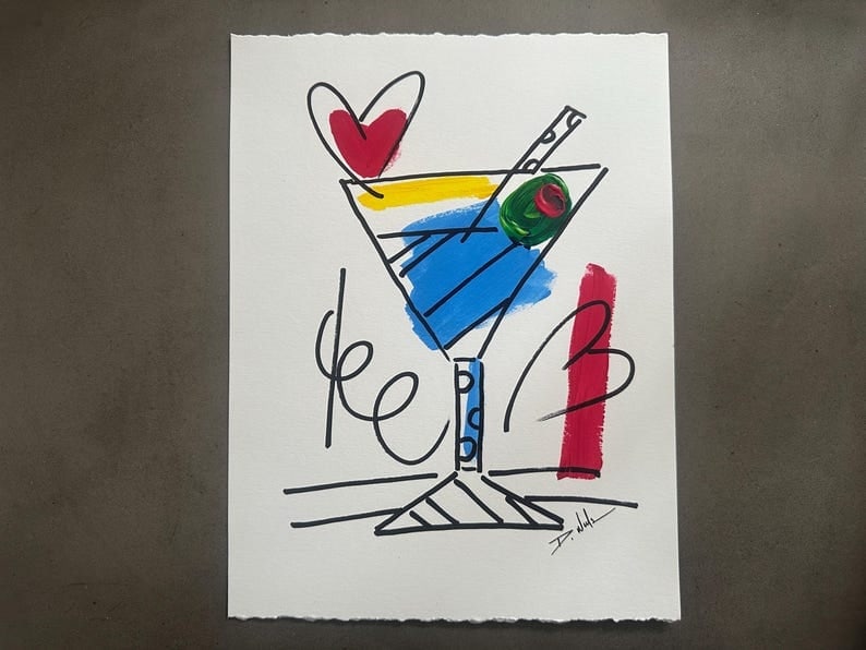 Miami Florida local artist HAND PAINTED Acrylic Painting simple martini olive and heart fun original: Title:Miami Florida local artist HAND PAINTED Acrylic Painting simple martini olive and heart fun original one of a kind Artist/Publisher(if applicable): Description:Hand painting by local Miami