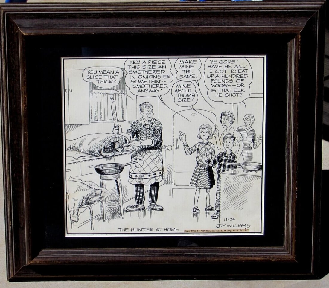 JAMES ROBERT WILLIAMS Canadian Cartoonist The Hunter at Home C. 1953 Ink Drawing - 2