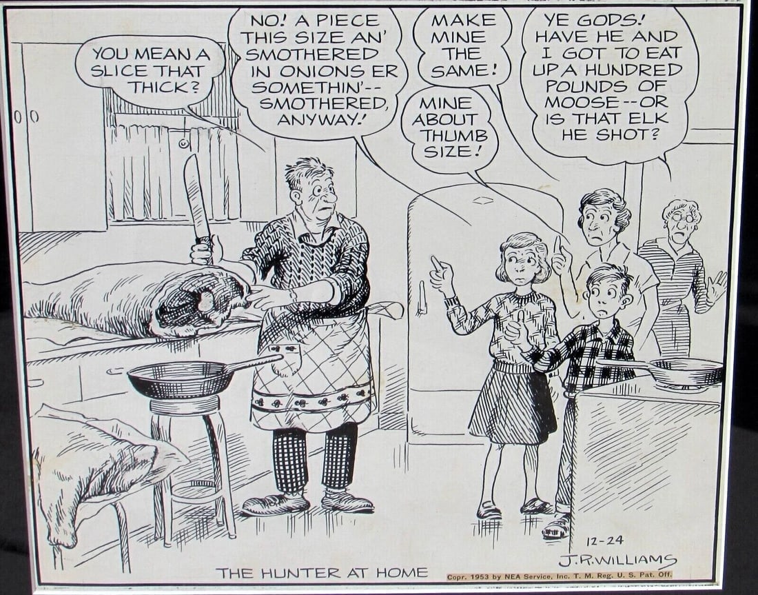 JAMES ROBERT WILLIAMS Canadian Cartoonist The Hunter at Home C. 1953 Ink Drawing - 3