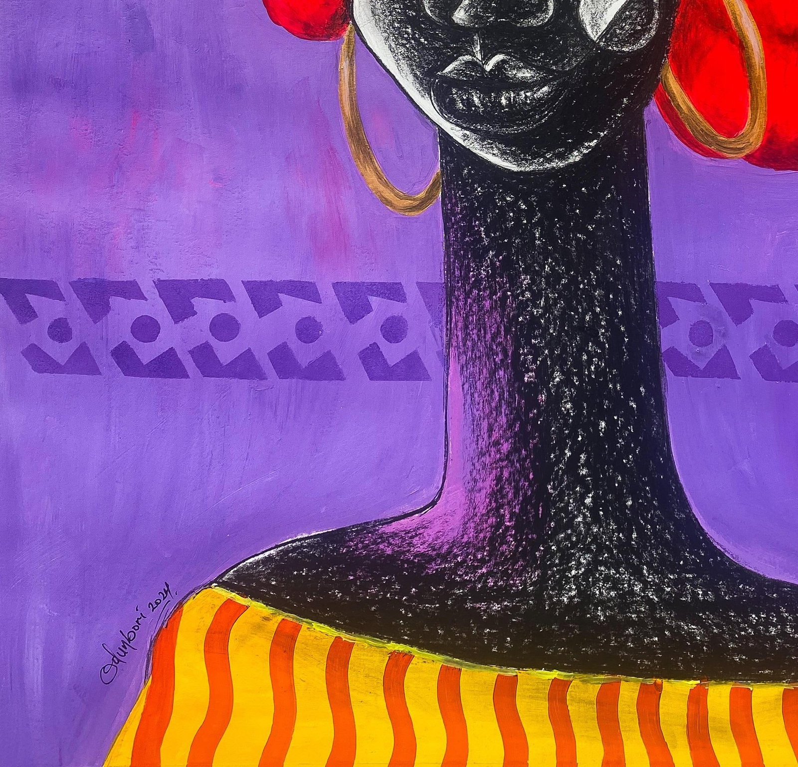 Olalekan Odunbori, Hibiscus - 21st Century, Contemporary, Figurative Painting, Mixed Media, Women, - 10