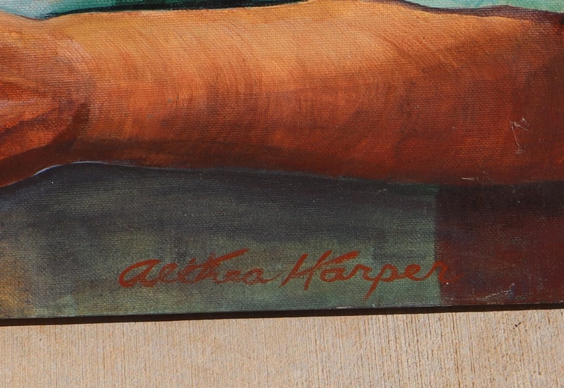 ALTHEA HARPER Man in a Library with Books Holding False Teeth oil painting - 4