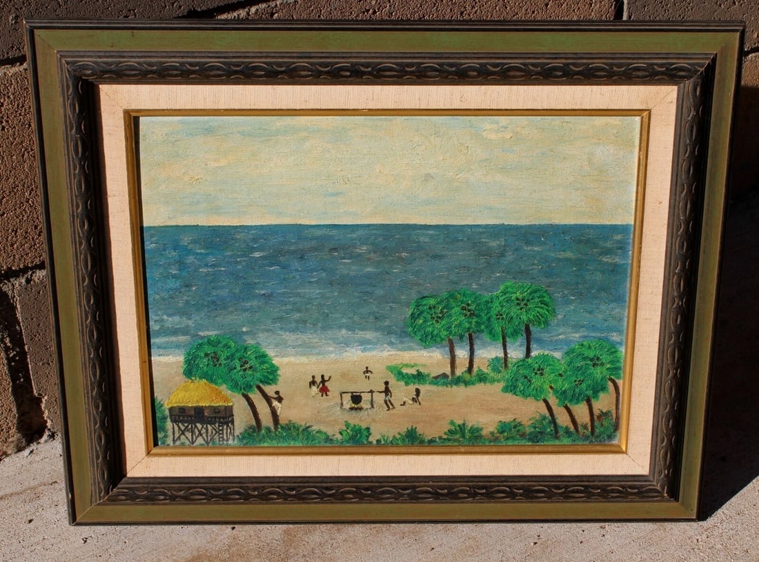 Naive Native Figures on a Tropical Beach by the Ocean oil painting - 3